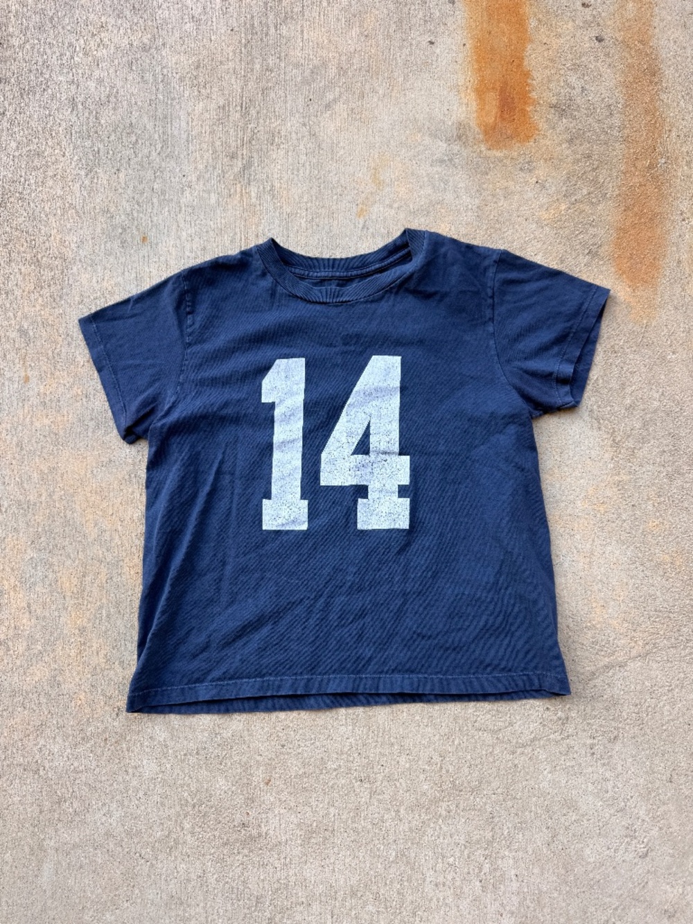John Galt Brandy Melville Navy Blue 14 Varsity Graphic Crop Baby Tee One Size